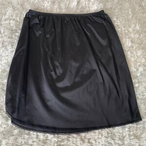 Vassarette Black Mini Slip Sz Medium Lace Trimmed Slit